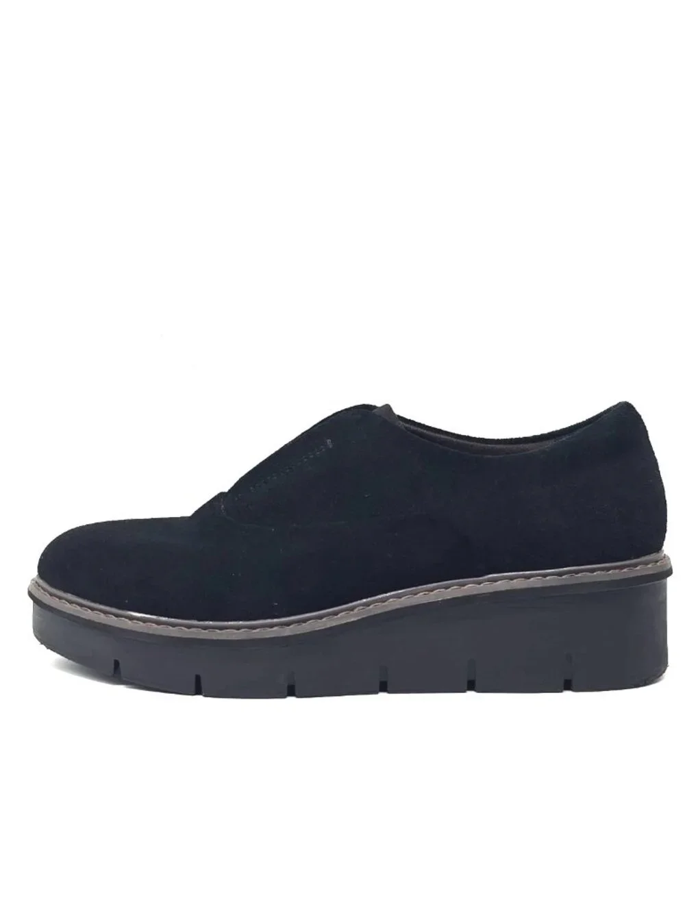 Clarks Airabell Sky Black Suede Slip-on Comfy Platform Wedge Women's Size 8M